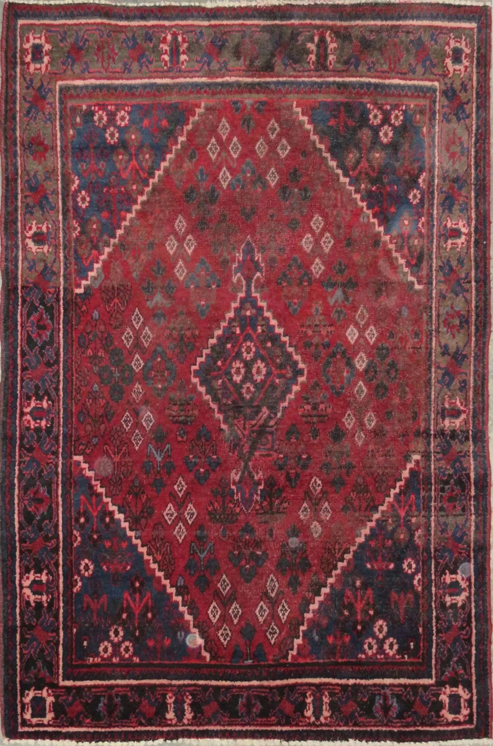 One Of The Kind Hand-Knotted Persian Wool Rug _ Luxurious Vintage Design, 6'6" x 4'5", Artisan Crafted